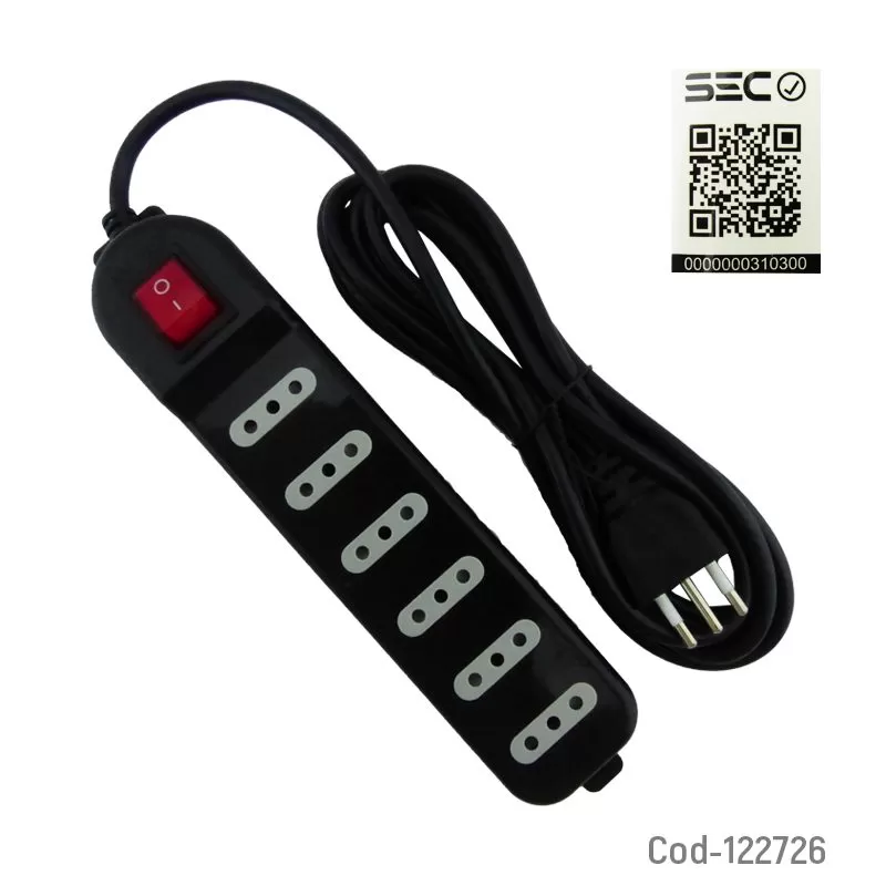 Alargador Electrico 5 Metros, 6 Entradas Con Switch | Macrotel