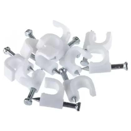 Grampa con clavo para cable coaxial o UTP 10mm | Blanco