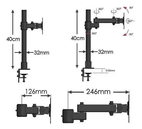 Soporte Monitor de mesa con Pinza + Inclinación  14" A 27" - Imagen 3