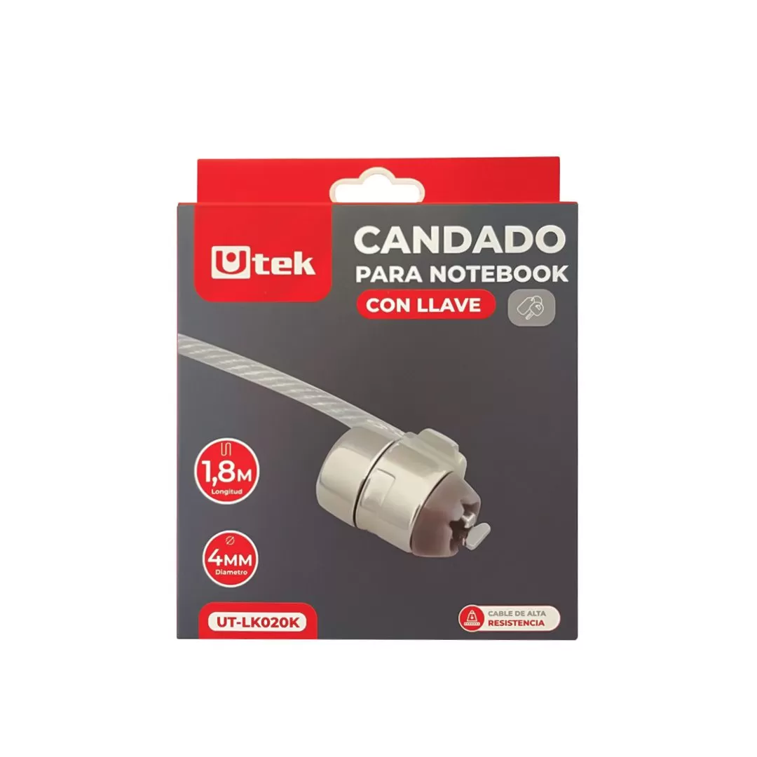 Cable de Seguridad Notebooks | Con llave 1.8 Mts | UTEK UT-LK020K - Imagen 2