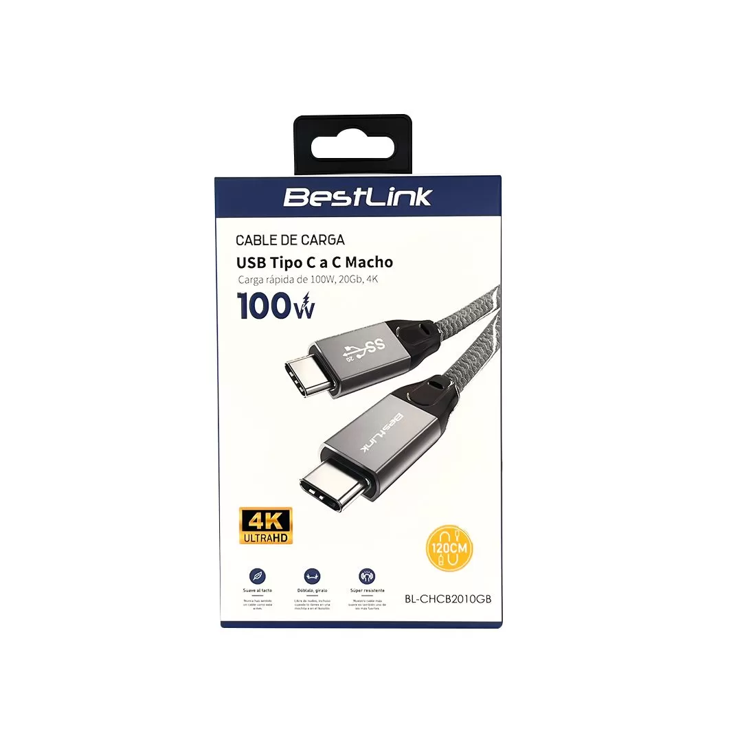 Cable USB tipo C a C,  100W, 20Gb, 4K, 1.2 mt / BL-CHCB2010GB